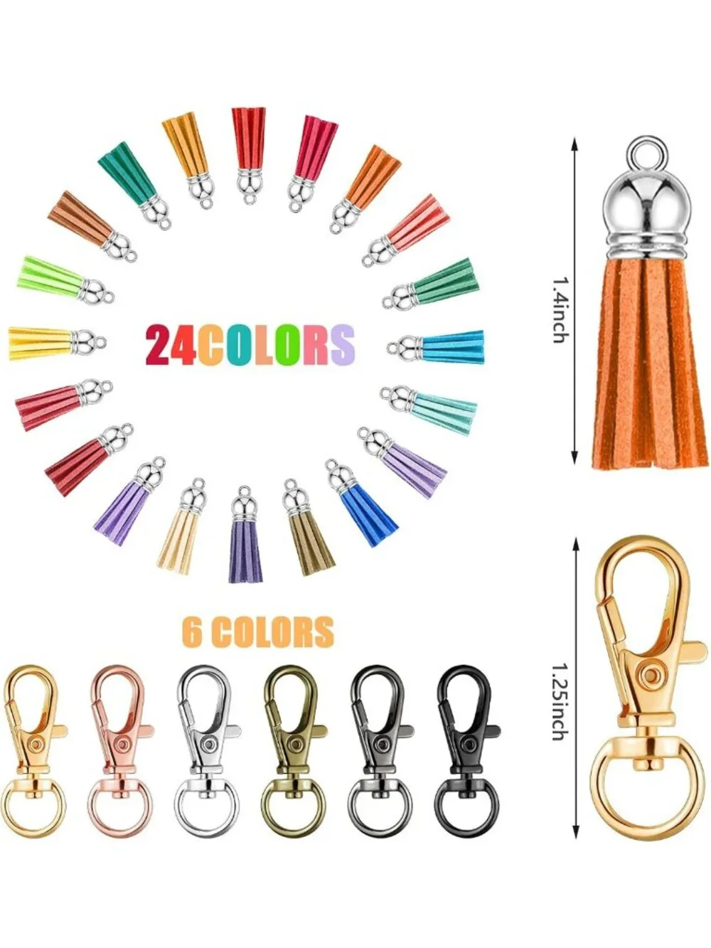 72-Piece Colorful Key Fob Hardware Set with Wristlets, Tassels & Snap Hooks
